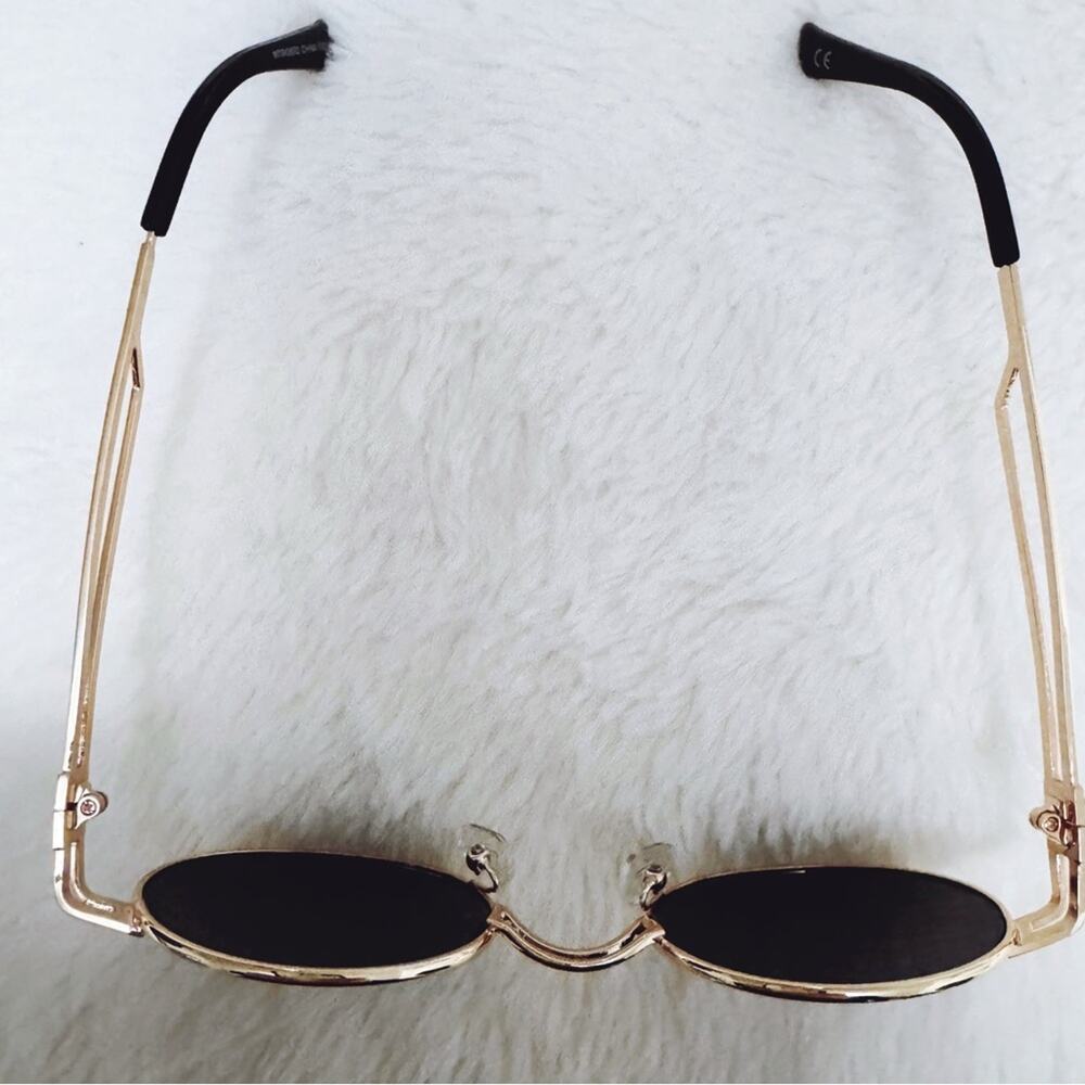 Brandon Black with Gold Rim Round Sunglasses - Picture 4 of 13